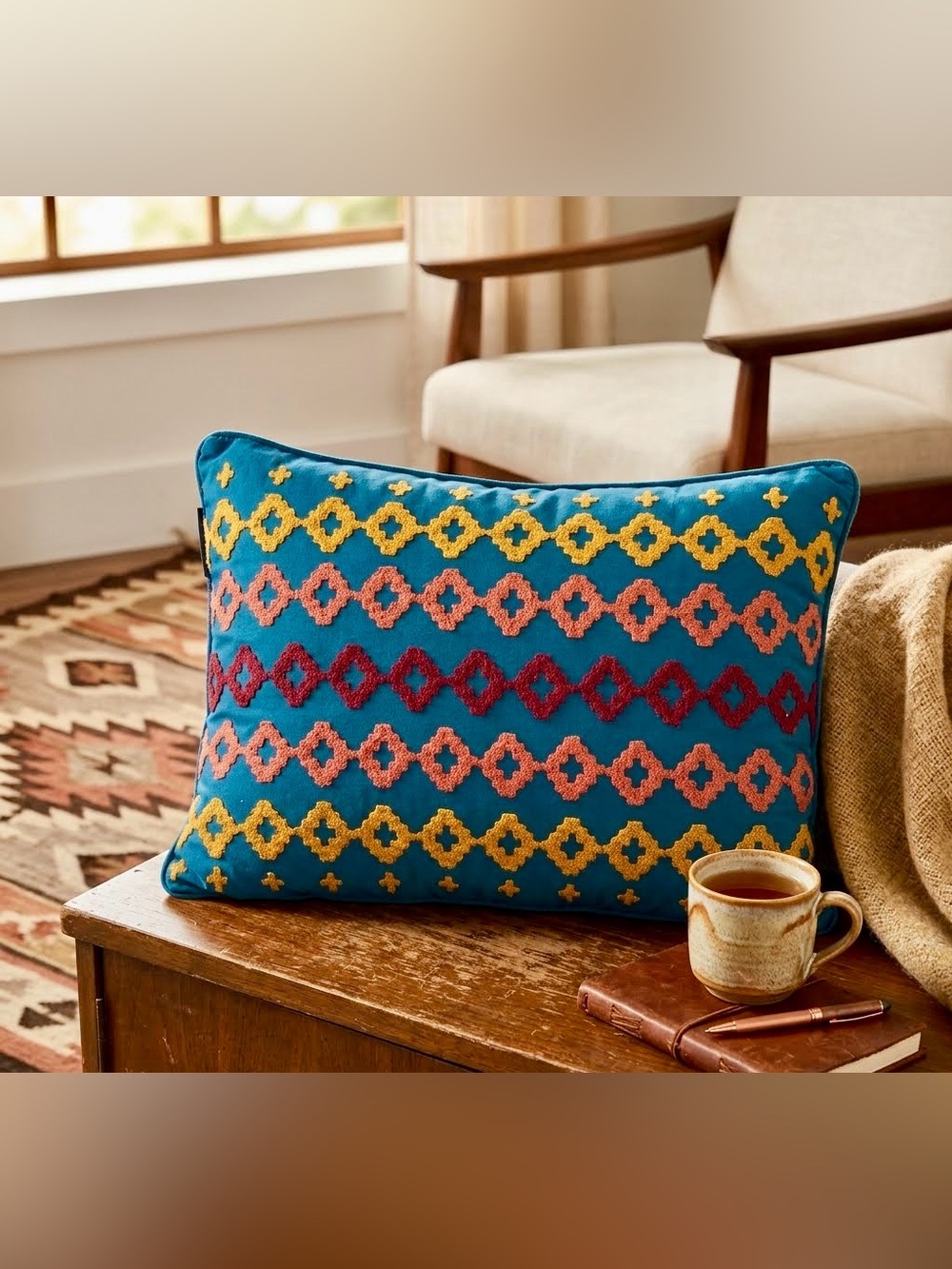 Pendleton Grand Canyon Embroidered Lumbar Throw Pillow Navy Blue 15"x11"